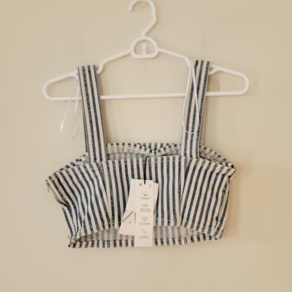 Zara Striped Denim Crop Top - Picture 4 of 6